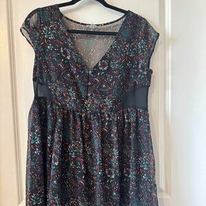 Ecote Urban Outfitters Sheer Floral Chiffon Babydoll Dress M